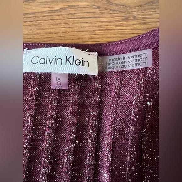 Womens Plus Size Calvin Klein Purple Metallic Ribbed V-Neck Tunic Top - Picture 5 of 11